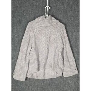 Express Women Cable Knit Turtleneck Sweater Light Gray Marled Size L Casual Work